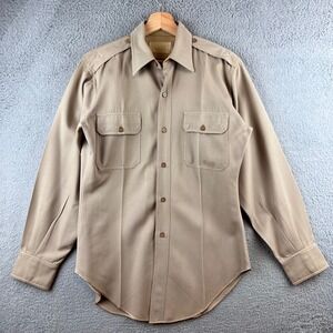 Vintage 1961 Military Men's Shirt  Tropical Worsted Khaki Wool M Button Up